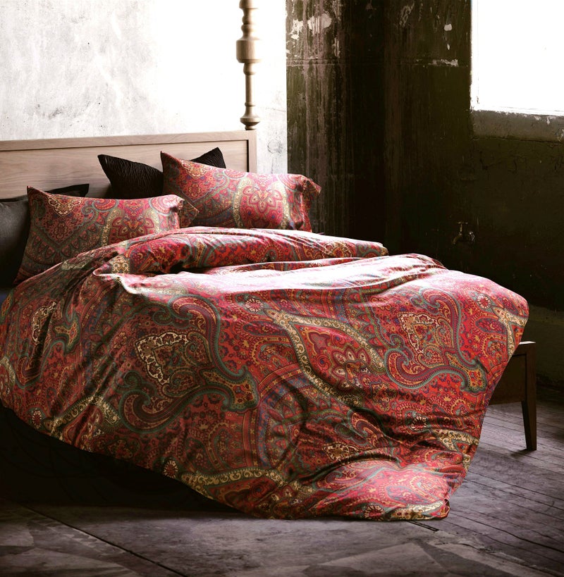 Eikei Boho Paisley Print Luxury Duvet Quilt Cover and Shams 3pc Bedding Set Bohemian Damask Medallion 350TC Egyptian Cotton Sateen (Queen) - Image 1